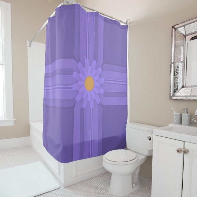 Rideaux De Douche Fleur Violette Simple sur Croix Moderne (En situation)