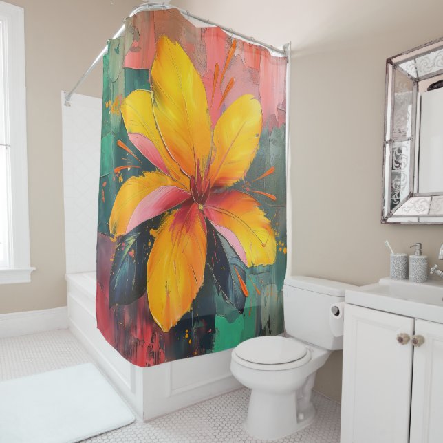 Rideaux De Douche Fleur Vivace – Art Explosion Floral Abstrait (En situation)