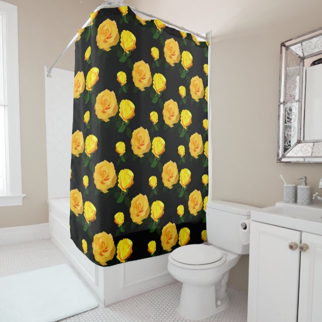 Rideaux De Douche fleuri jaune tendance (En situation)