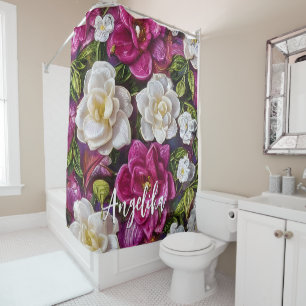 Rideaux De Douche Fleurs à l'huile avec nom personnalisé