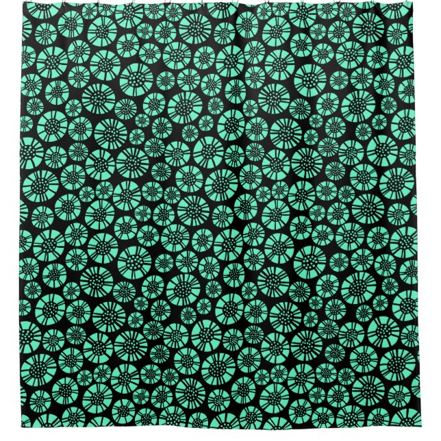 Rideaux De Douche Fleurs Abstraites 031023 - Turquoise sur Noir (Devant)