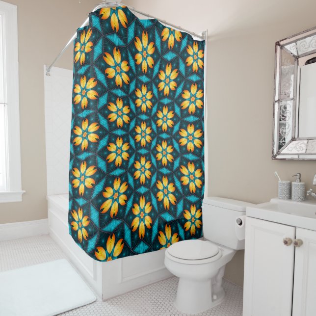 Rideaux De Douche Fleurs Abstraites jaunes (En situation)