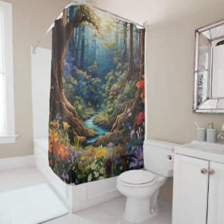 Rideaux De Douche fleurs aquarelle avec coucher de soleil Douche rid