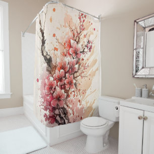Rideaux De Douche Fleurs Aquarelle Fleur de Cerisier Rose Rouge Flor