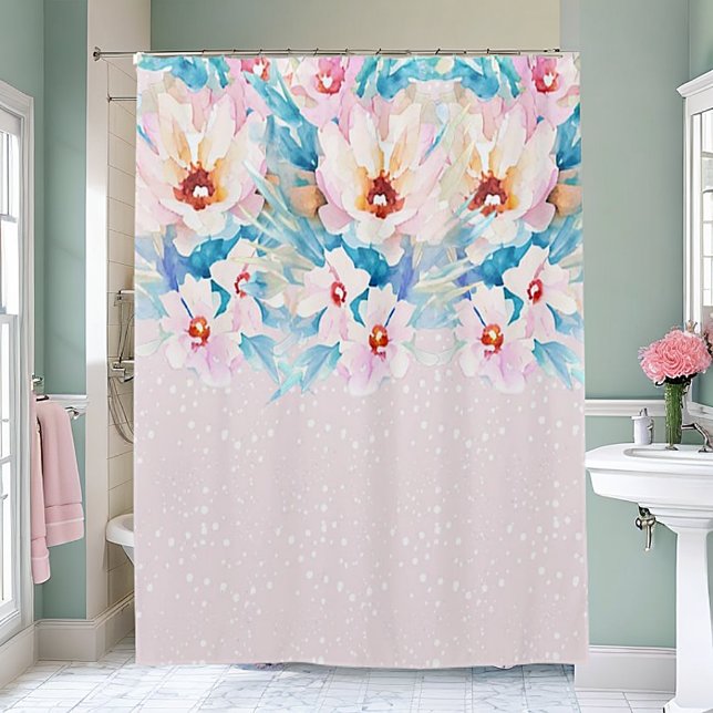 Rideaux De Douche Fleurs aquarelles rose et bleu (Créateur téléchargé)