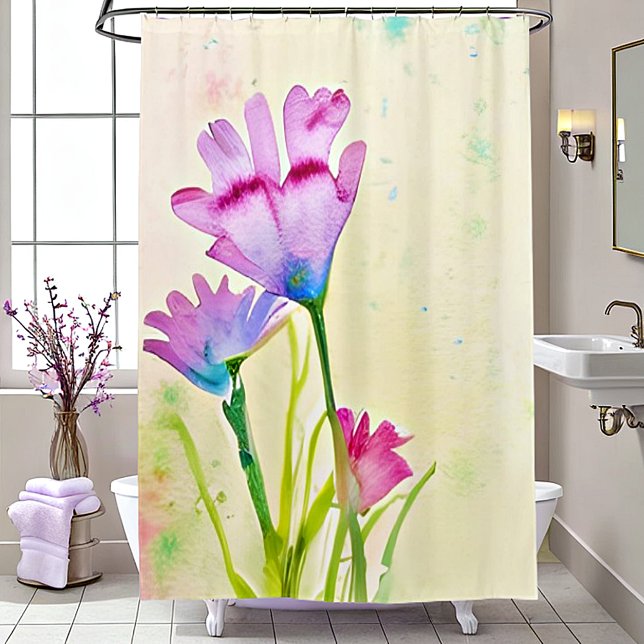 Rideaux De Douche Fleurs aquarelles roses (Créateur téléchargé)