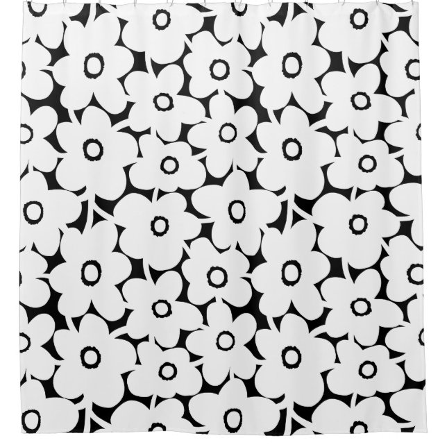 Rideaux De Douche Fleurs Audacieuses - Blanc sur Noir (Devant)