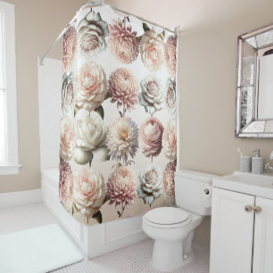 Rideaux De Douche Fleurs blanches crémeuses rose pêche Floral