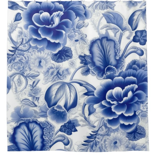 Rideaux De Douche Fleurs Bleu Indigo (Devant)