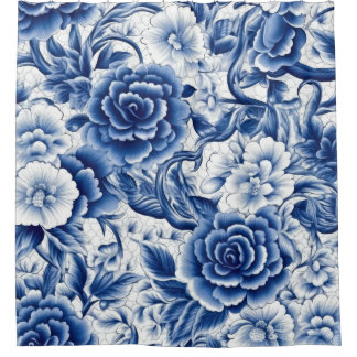 Rideaux De Douche Fleurs Bleu Indigo
