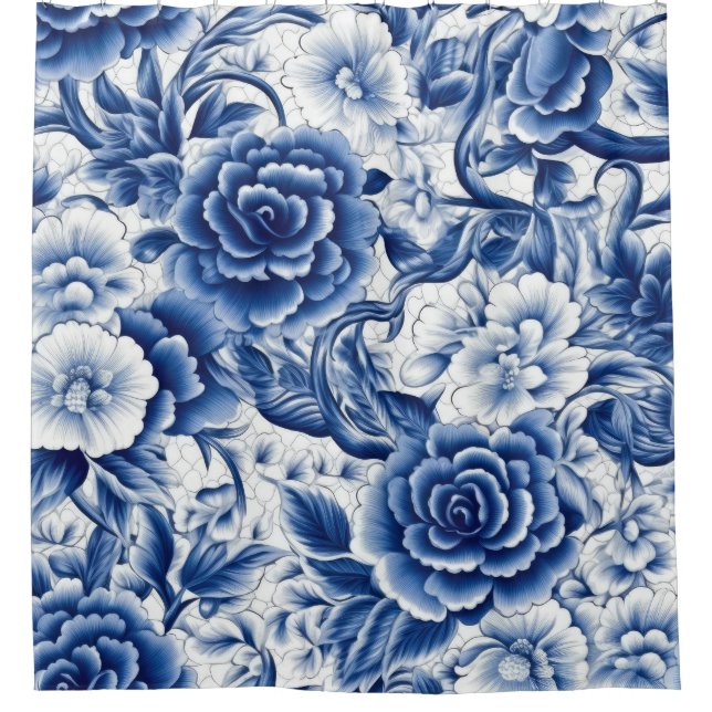 Rideaux De Douche Fleurs Bleu Indigo (Devant)
