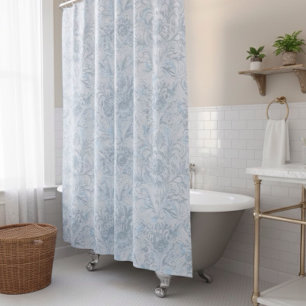 Rideaux De Douche Fleurs Bleu Poussiéreux de Maison de Campagne Fran