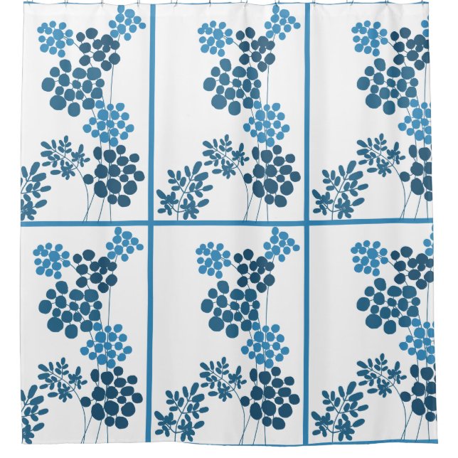 Rideaux De Douche Fleurs Bleues Abstraites (Devant)