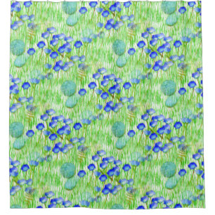 Rideaux De Douche Fleurs Bleues Et Grass Motif D'Art Naturel