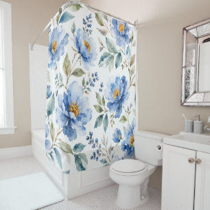 Rideaux De Douche Fleurs Bleues Romantiques