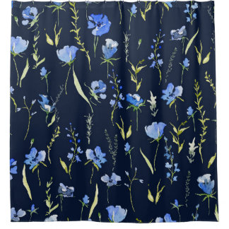 Rideaux De Douche Fleurs bleues rustiques : Illustration botanique.