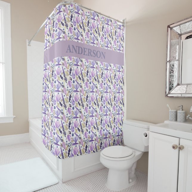 Rideaux De Douche Fleurs Boho Lavender Personnalisées Imprimer (En situation)