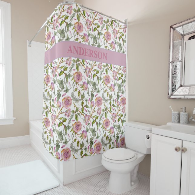Rideaux De Douche Fleurs Boho Rose Personnalisées Imprimer (En situation)