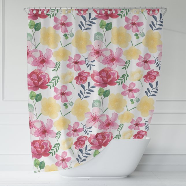 Rideaux De Douche Fleurs botaniques blanches douillettes (White Cozy Watercooler Botanical Flowers Shower Curtain)