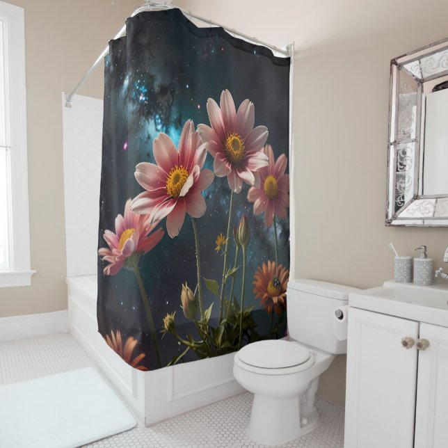 Rideaux De Douche Fleurs célestes : Fleurs sous la voie lactée (En situation)