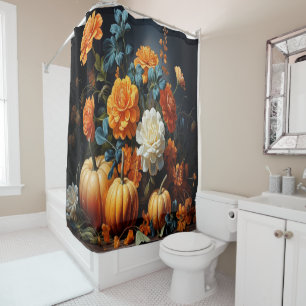 Rideaux De Douche Fleurs Citrouilles d'Halloween