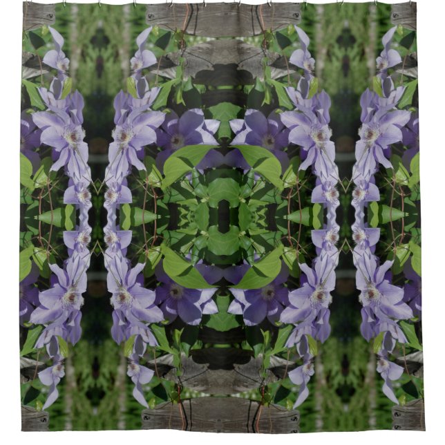 Rideaux De Douche Fleurs Clematis Violet Miroir Abstrait (Devant)