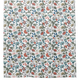 Rideaux De Douche Fleurs colorées à motifs bleus oranges