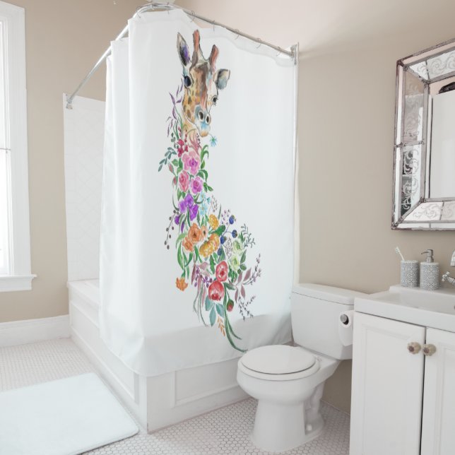 Rideaux De Douche Fleurs colorées Bouquet Giraffe - Dessin Moderne  (En situation)