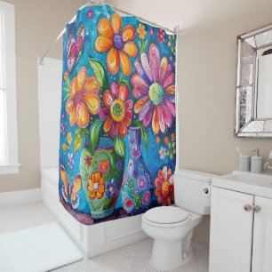Rideaux De Douche Fleurs Colorées Brillantes