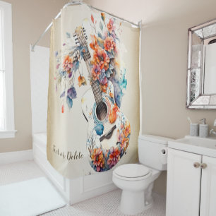 Rideaux De Douche Fleurs colorées Guitare instrument de musique élég