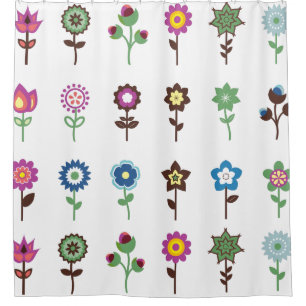 Rideaux De Douche Fleurs colorées rétro jolie illustration
