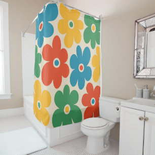 Rideaux De Douche Fleurs colorées rétro Motif