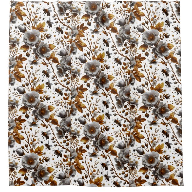 Rideaux De Douche fleurs d'abeilles miel et art motif feuille (Devant)