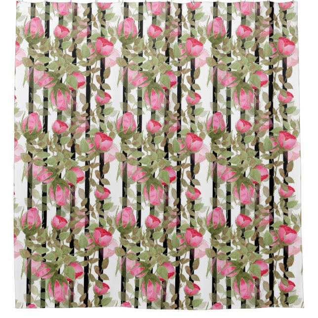 Rideaux De Douche Fleurs d'aquarelle rose rose roses romes florales (Devant)