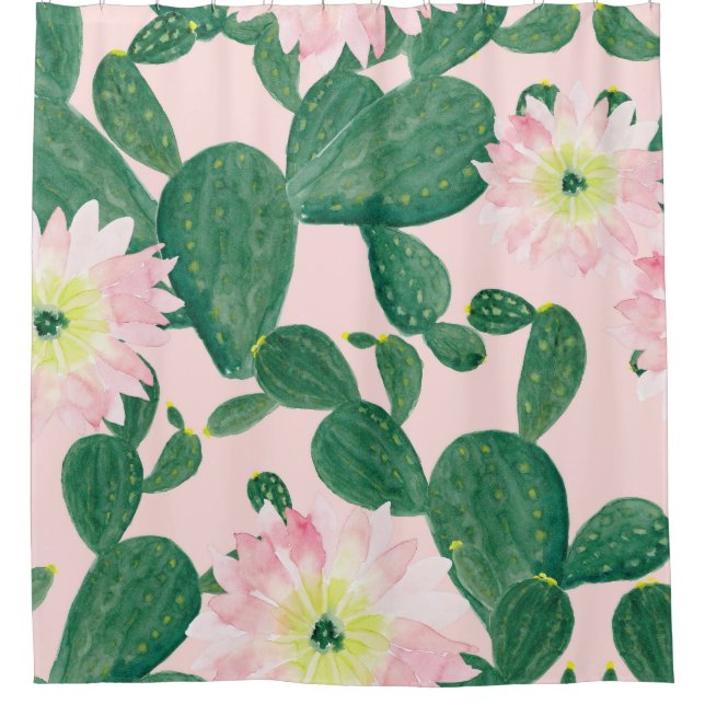 Rideaux De Douche Fleurs de cactus : peinture aquarelle (Devant)