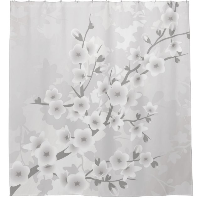 Rideaux De Douche Fleurs de cerisier gris chaud Classique (Devant)
