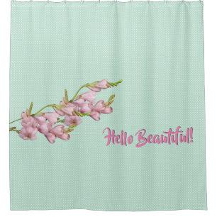 Rideaux De Douche Fleurs de cerisier points verts menthe Bonjour Bel