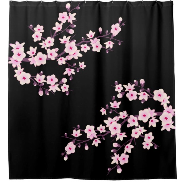Rideaux De Douche Fleurs de cerisier rose noir (Devant)