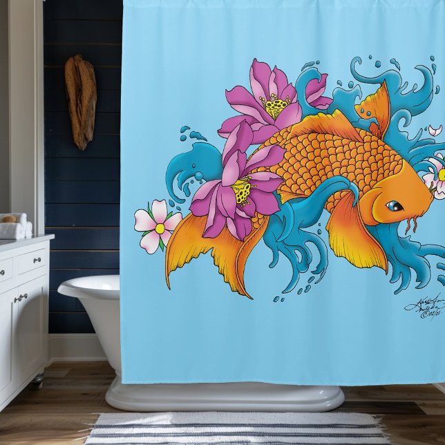 Rideaux De Douche Fleurs de cerisiers de Lotus Koi Fish (Créateur téléchargé)