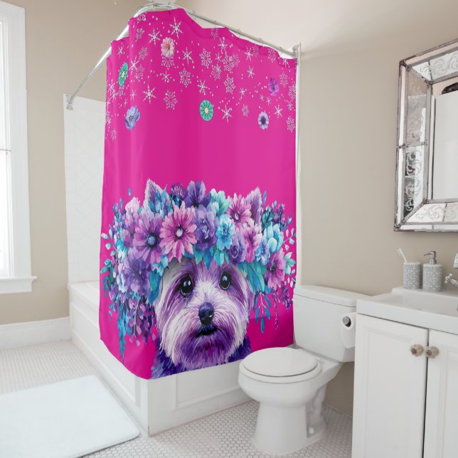 Rideaux De Douche Fleurs de chien (En situation)
