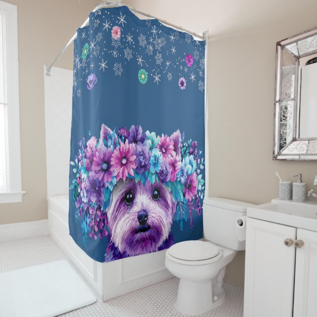 Rideaux De Douche Fleurs de chien (En situation)