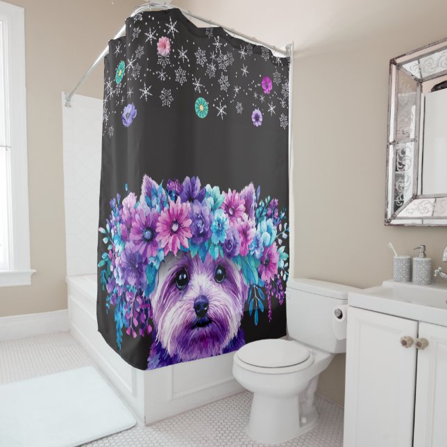 Rideaux De Douche Fleurs de chien (En situation)