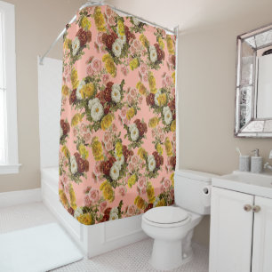 Rideaux De Douche Fleurs de chrysanthème Vintage Coral Saumon rose