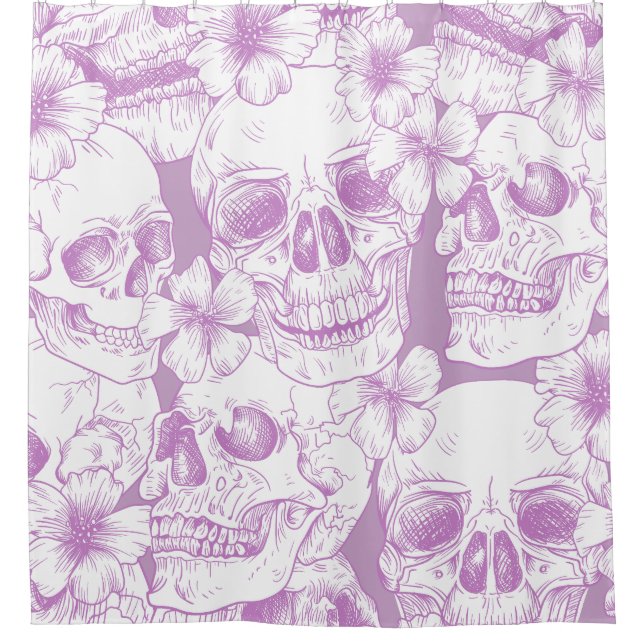 Rideaux De Douche fleurs de crâne de squelette violet pastel (Devant)