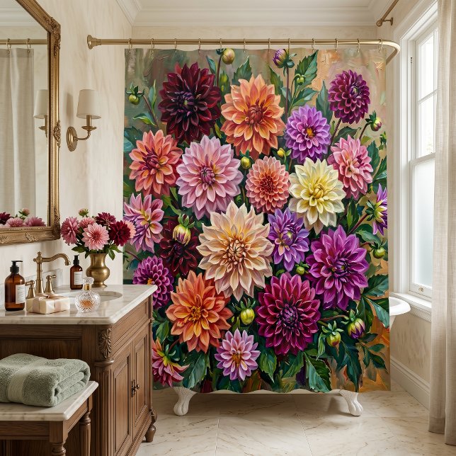 Rideaux De Douche Fleurs de dahlia colorées (Créateur téléchargé)