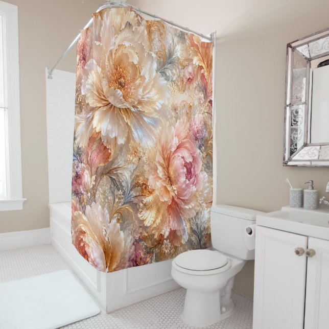 Rideaux De Douche Fleurs de Fantaisie Luxueuses (En situation)