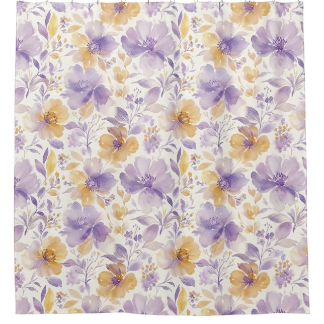 Rideaux De Douche Fleurs de Gold Classiques Fleuris Violet (Devant)