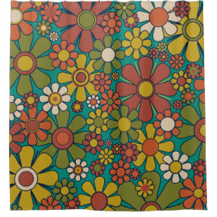 Rideaux De Douche Fleurs de Jardin Rétro 60s les années 70 motif Flo