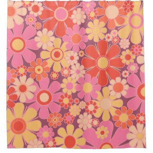 Rideaux De Douche Fleurs de Jardin Rétro 60s les années 70 Motif ros