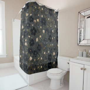 Rideaux De Douche fleurs de jardin sauvage de printemps prairie noir